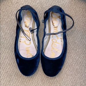 Sam Edelman blue velvet ankle strap flat